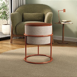 Puff Iron Em Couro Base Argola De Cobre Metalizado Bege/caramelo
