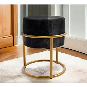 Puff Redondo Iron Decorativo  Base argola Preto