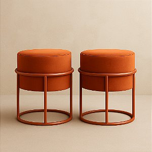 Kit 2 Puffs Redondos Argola Terra Cota - Design Industrial e Conforto