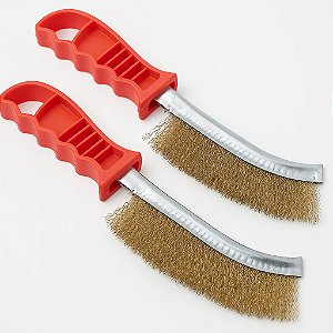 Kit 2 Escovas de Aço Latonada Manual para Remoção Tinta Ferrugem Limpeza Pesada Cabo Plástico