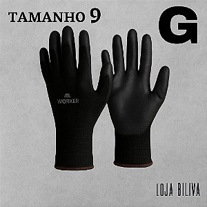 Luva PU Tátil Preta Multiuso 1 Par Mecânico Serviços Gerais Antiderrapante Profissional Uso Leve PU