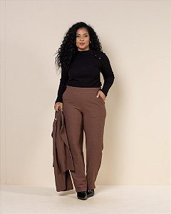 BLUSA MALHA CANELADA Mg LONGA ROLE DETALHE BOTÃO