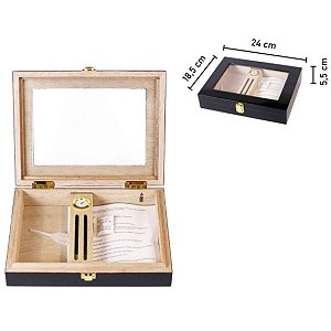 Caixa Umidora Hit Preta Brilhante para 20 Charutos