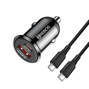 KIT Carregador Veicular Road Boost + Cabo Tipo-c x Tipo-c
