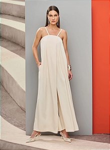 Macacão Amplo Off White Alças Finas