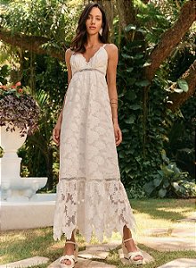 VESTIDO MAXI MIDI RENDA FLORAL