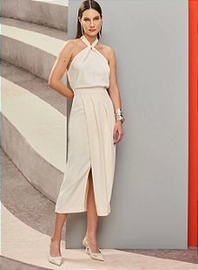 Conjunto Off White Blusa E Saia Midi