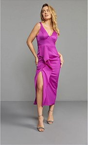 VESTIDO MIDI FENDA BABADOS