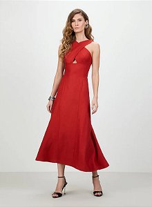 Vestido Vermelho Midi Torcido