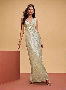 Vestido Longo Veludo Com Paetê