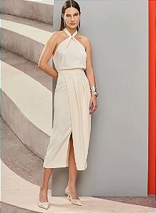 Conjunto Off White Blusa E Saia Midi