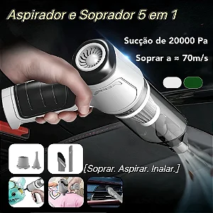 Aspirador e Soprador Portátil 5 em 1 - Alta Potência e Multifuncional para Limpeza Completa
