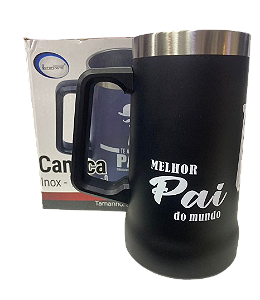 CANECA INOX - 750 ML - PRETO - "MELHOR PAI DO MUNDO"
