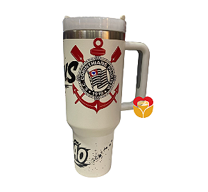 COPO TÉRMICO COM CANUDO  CORINTHIANS (BRANCO) 1,2L