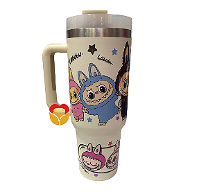 COPO TÉRMICO COM CANUDO LABUBU (BRANCO) 1,2L