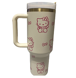 COPO TÉRMICO COM CANUDO HELLO KITTY BRANCO (LASER) 1,2L
