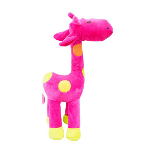 PELÚCIA GIRAFA ROSA COM PINTAS COLORIDAS 45CM