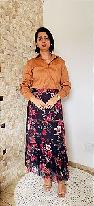 Saia Midi Estampada em Tule