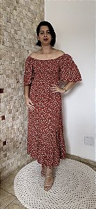 Vestido Mídi Floral Terracota