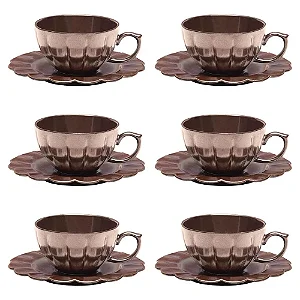 Jogo de 6 Xícaras de Chá 220 ml com pires Cerâmicas Gomes