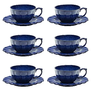 Jogo de 6 Xícaras de Chá 220 ml com pires Cerâmicas Gomes