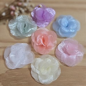 Flor de organza perolada (par)