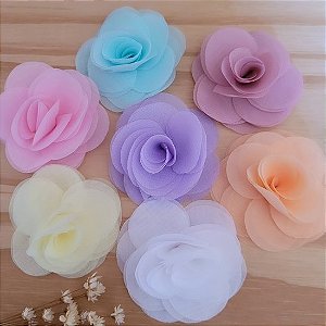 Flor de organsa grande Candy (6cm) unidade