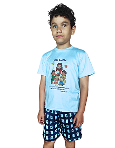 Pijama infantil Cristão - curto (Jesus e as crianças)