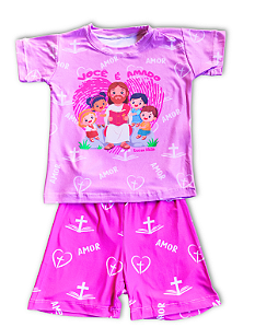 Pijama infantil Cristão - curto (Você é amado)