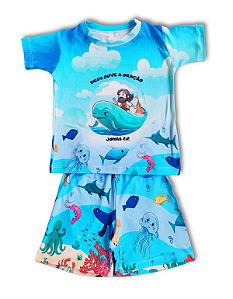 Pijama infantil Cristão - curto (Jonas no fundo do mar)