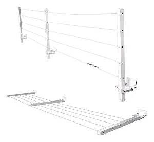 Varal Roupa Parede Dobrável 3 Hastes Retrátil 80kg Alumínio