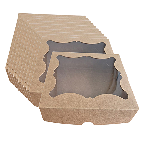 Embalagem Caixa Kraft c/ visor 15cm X15cm X4.2cm - 10 unidades