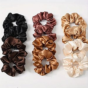 Kit 10 Xuxinhas de Cetim | Tons Marrom / Nude