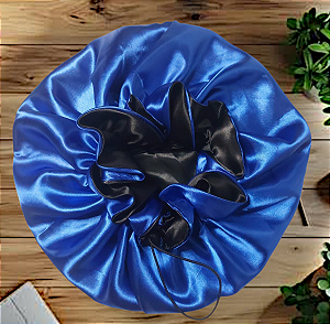 Touca de Cetim | Azul Caneta + Preto
