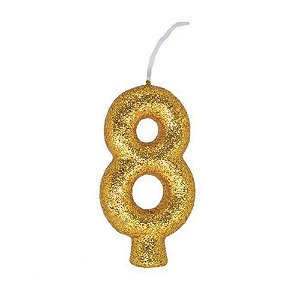 VELA CINTILANTE GLITER DOURADA N° 8 (1X10)