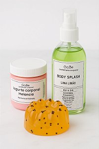 Creme com Gel corporal, Sabonete esfoliante massageador e Bodys Splash