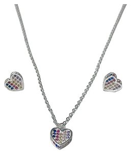 Colar E Brinco De Coração Em Prata 925