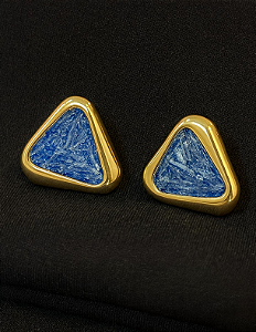 Brinco dourado pedra natural azul