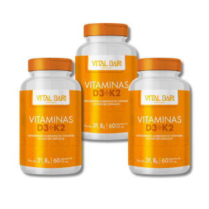 Vital Bari Vitamina D3 + K2 - Suplemento Alimentar de Vitaminas e Minerais em Cápsulas (180 cápsulas)