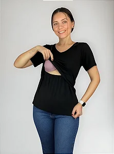 Blusa Para Amamentação Gola V Manga Curta