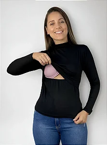 Blusa Para Amamentação Gola Alta Manga Longa