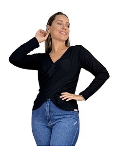 Blusa Para Amamentação Transpassada Manga Longa