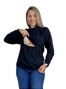 Blusa Moletom Para Amamentação Com Capuz