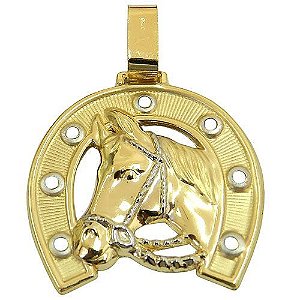 Pingente De Ouro 18k Cavalo Com Ferradura 40mm
