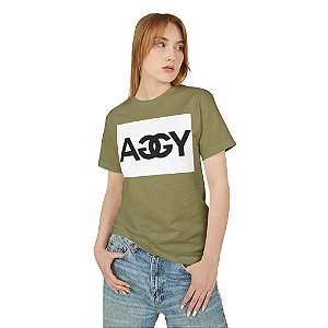 Camiseta básica feminina de algodão peruano interlock verde  exército "desbotado"