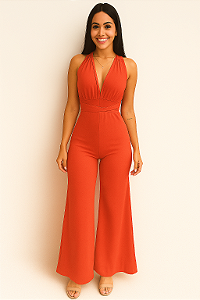 Macacão Longo Vermelho Elegante Confortável P