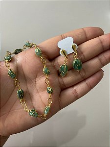 Pulseira e Brinco de Aventurina Verde