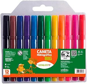 Caneta Hidrográfica Big Leo & Leo - 12 Cores Vibrantes