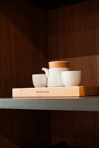 Maleta de Chá Porsche em couro - Bege Porcelana e Bambu