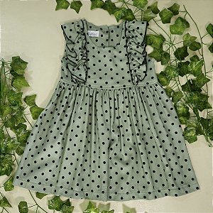 Vestido Due Bambini Lara Verde Poá Preto